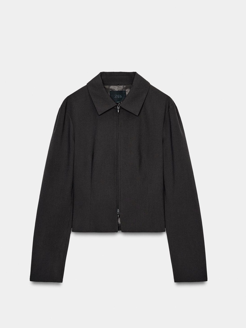 Zara Brown Cropped Zip-Front Blazer Jacket